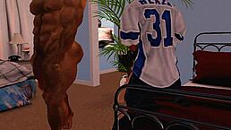 Redheaded cheerleader satisfies multiple black football players with her skills