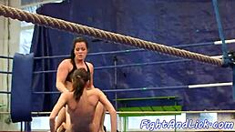 Busty babes wrestle naked in the ring 🔥💪