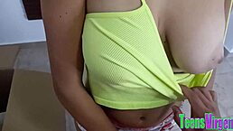 Niece with Big Tits Fucks Uncle While Cleaning Living Room