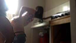 in the kitchen she gets horny and loves getting fucked standing up, big ass bouncing