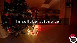 christmas cosplay slut uses vibrator machine for anal fucking with natural tits