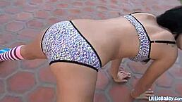 Petite Teen Bailey Teases Her Tight Hairless Pussy While Masturbating Outdoors