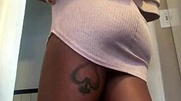 Ever peeked up her skirt? See that tight ebony pussy now in hot POV action!