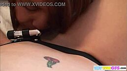 Petite brunette gets her pussy licked by Asian lesbian in POV