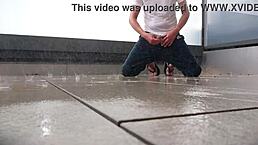 Masturbation in Rain on Balcony with Wet Jeans