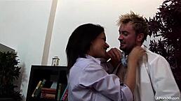 Hot busty Alicia Rhodes sucking big cock with blonde!