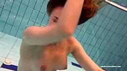 Firm big tits in red dress underwater with duna bultihalo