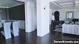 Petite Ebony Teen Slammed in Kitchen Cowgirl and Bent Over!