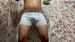 Bisexual Gay Amateur Takes Off White Underwear In Shower