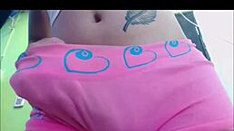 Trans babe in pink undies masturbates on cam 😏