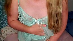 blonde girl with pigtails plays vibrator