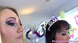 dominant babes take control, punishing and pegging their slave in session