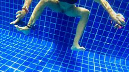 three panties in my pussy and fucking black dildo in public pool