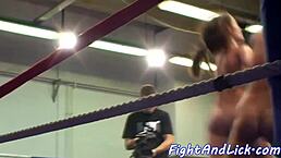 Busty European Lezzies Wrestling Naked in Boxing Ring