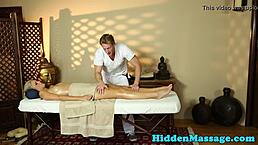 deepthroating babe gets facial after oily massage