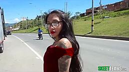 Latina with Glasses and Piercing Earns Cash Fucking Outdoors