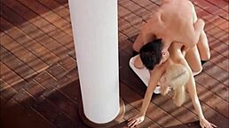 Thin blonde gets fucked and sucks cock on pole 😘