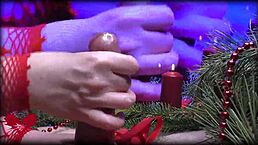 mrs santa claus gives hubby handjob, fingers his peehole suggestively