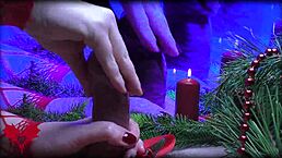 mrs santa claus gives hubby handjob, fingers his peehole suggestively