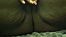 I play with my mature ebony bbw girlfriend's pussy