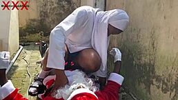 santa tells the sexy teen 18+ arab babe in hijab, 'happy christmas, bend over for doggystyle fuck with my big cock'