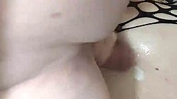 amateurs fill fishnets with cum in cowgirl session