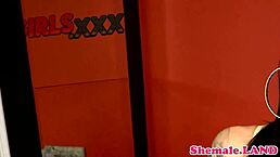 Does the bathing solo shemale pleasure herself while jerking off?