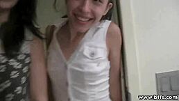 Adorable teen with glasses gets pussy pounded by friend