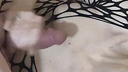 amateurs fill fishnets with cum in cowgirl session