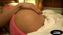 busty trans blonde in lingerie tugging shaft