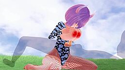 3d hentai babe with big ass and tits in fishnet squirts during blowjob sex to orgasm