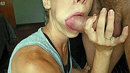 Sexy petite slut just sucking cock, getting cum in her mouth.