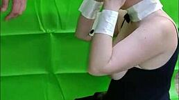 Stepmom Milf in Black Dress and Bunny Ears Humiliated with Forehead Writing