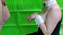 Stepmom Milf in Black Dress and Bunny Ears Humiliated with Forehead Writing