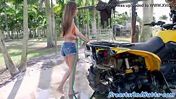 Busty Tattooed Babe Spoon Fucked Outdoors