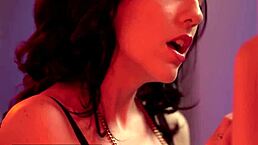 Blonde and brunette beauties in fetish gear with two guys