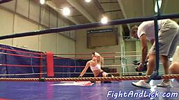 tattooed babe engages in wrestling and pussylicking with lesbian partner.