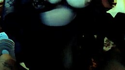 The girl with huge tits gives a big blowjob to the guy