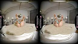 Solo Brunette Amanda Clarke Masturbates Shaved Pussy with Toys in Vr