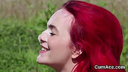 Flirty beauty swallows cumshot on her face in extreme bukkake