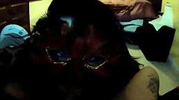 The girl with huge tits gives a big blowjob to the guy