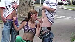 Alexis Crystal gets slammed hard in wild public street action without mercy.