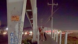 this couple is fucking on the bridge in doggystyle with cum swallow 😏