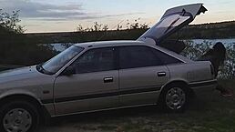 retro babe pissing twice by car tow bar before banging