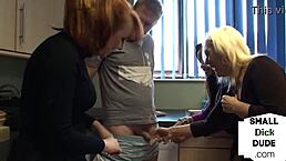 Small Cock Guy Jerked by Two Matures and Asian!