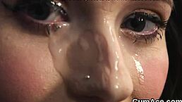 Horny doll swallows every drop of cumshot in wild bukkake