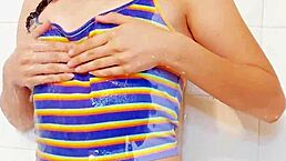 My little step sis begged me to film her showering together.