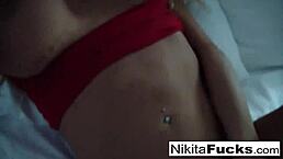 hot milf nikita in fishnet solo masturbation with big tits and pussy play