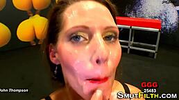 Spitroasted Fetish Slut Takes Bukkake And Facial