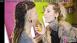 Damn! Alternative girl dominates shy teen with strap-on!